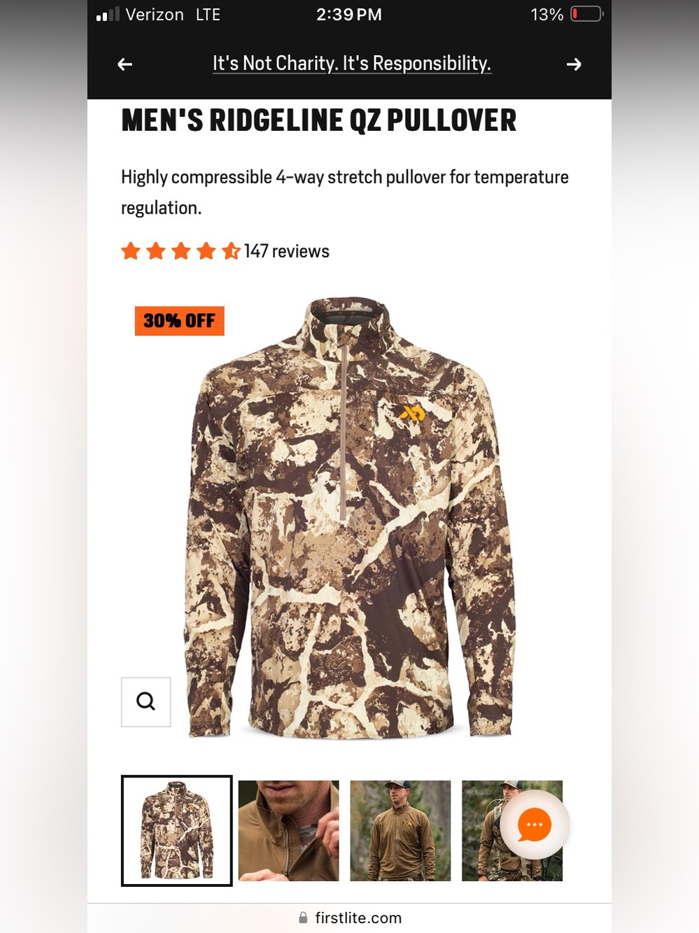 First Lite Mens Ridgeline QZ Pullover 2XL